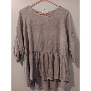 Womens Large Tea n Rose Light Blue Tencel Chambray Light Flow Peasant Blouse Top